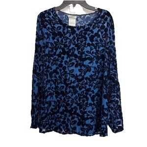 Vintage Laura Ashley M Blue‎ Silk Burnout Velvet Tunic Top Whimsigoth Fairy Boho